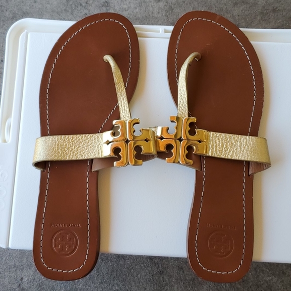 Tory Burch Shoes - Tory Burch Gold Leather Sandals Size 9.5 EUC